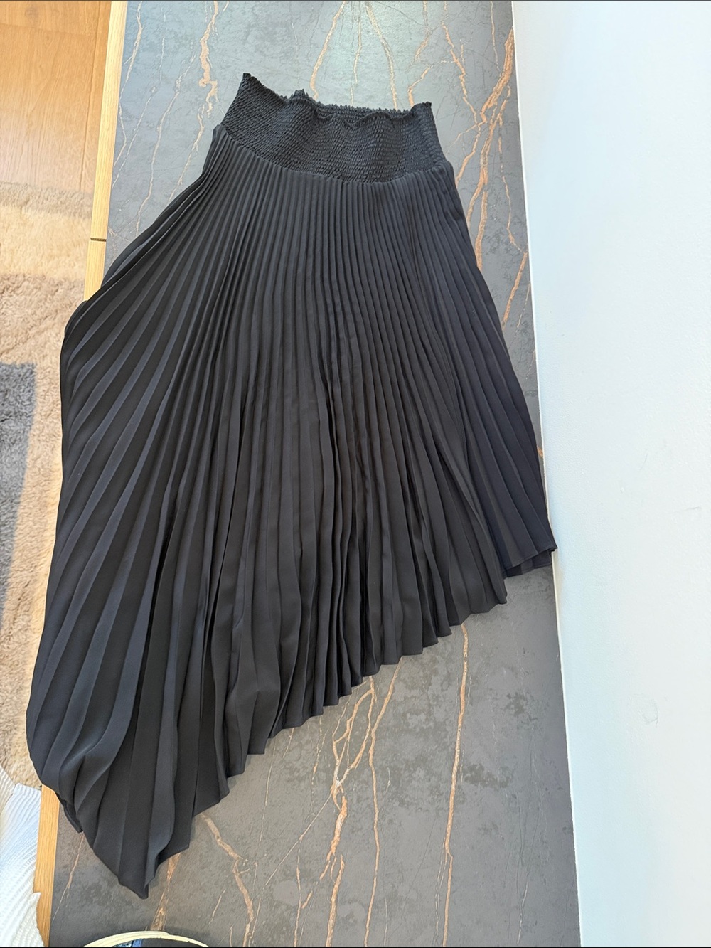 A.L.C. Black Asymmetrical Pleated Midi Skirt